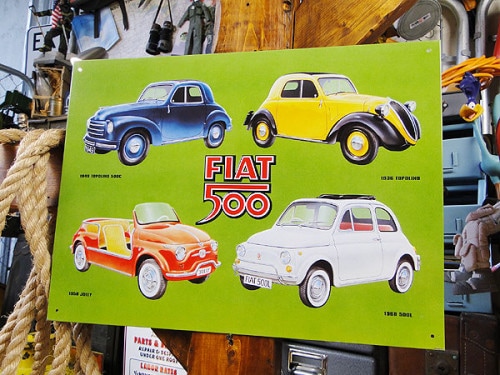 フィアット500　チンクエチェント　歴代モデル　ブリキ看板