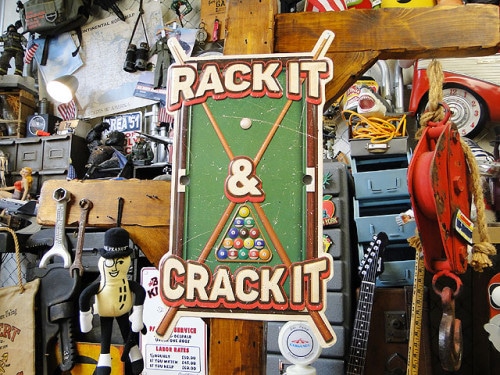 ビリヤード　ブリキ看板RACKITCRACKIT|ボクらの原点そして永遠！ブリキ看板