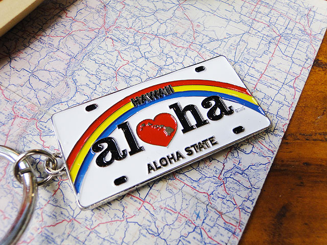 ハワイ メタルライセンスプレート キーホルダー （アロハ）の通販