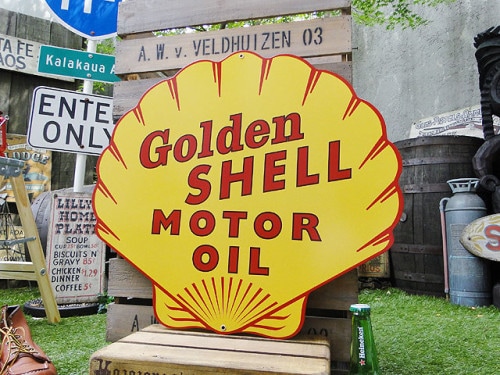  ド迫力！ビッグサイズ看板 ゴールデンシェル　モーターオイル　U.S.ヘヴィースチールサイン XLサイズ |ヘヴィースチール製 ハイクオリティ仕上げ|ボクらの原点そして永遠！ブリキ看板