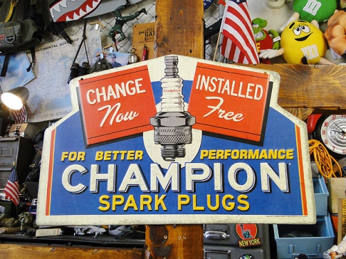 チャンピオン サイド看板 両面プリント フランジメタルサイン スパーク