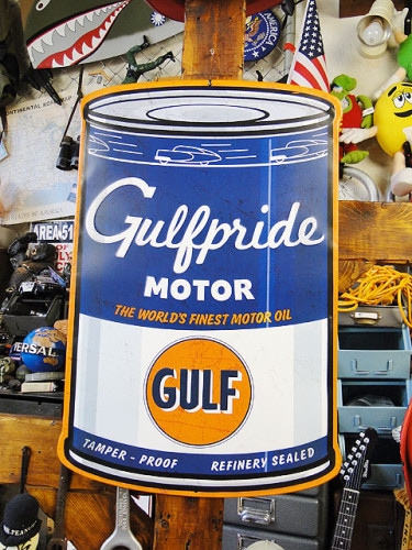 ブリキ看板 ガルフ ガスポンプ ダイカットエンボスメタルサイン ビッグ