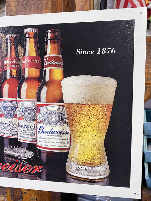 アメリカヴィンテージ Budweiser バドワイザー ブリキ 看板 店舗什器 アメリカン レトロ ブリキ看板 バドワイザー ボトルキャップ