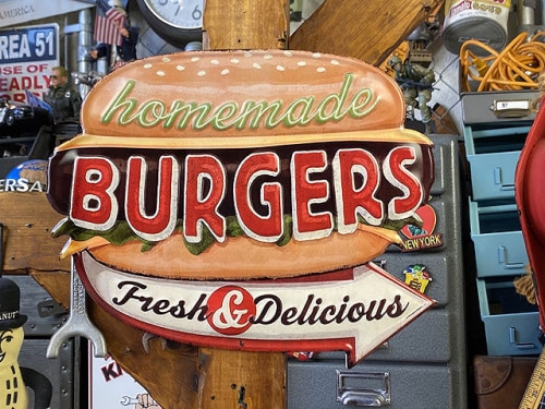 ハンバーガー　ダイナー　エンボスティンサイン|アメリカンポップ|ボクらの原点そして永遠！ブリキ看板