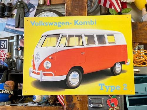 フォルクス・ワーゲン　ワーゲンバス　ブリキ看板　（タイプ2）|世界の自動車|ボクらの原点そして永遠！ブリキ看板
