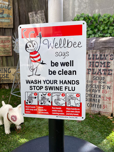 英語版「手を洗いましょう」　ハンドウォッシュサイン　（ウェルビー）|案内看板/標識|ボクらの原点そして永遠！ブリキ看板