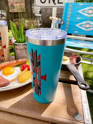 ネイティブパターン　ステンレスタンブラー　500ml　単品　（ターコイズ）|BBQ用品/食器/コップ/フラスク|アウトドア
