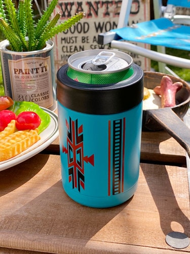 ネイティブパターン　缶クーラー　350ml缶用　単品　（ターコイズ）|BBQ用品/食器/コップ/フラスク|アウトドア