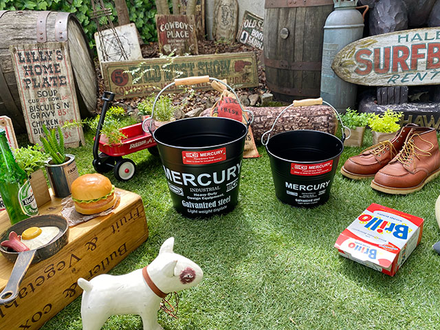 ■店頭価格　￥１００００■ブリキ オリーブバケツ４6■シャビー　ブロカント 傘立て 鉢カバー ガーデニング 雑貨■五番館アンティーク □店頭価格 ￥１００００□ブリキ オリーブバケツ５０□シャビー