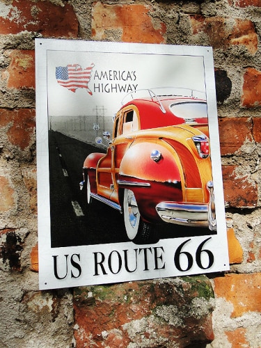 U.S. ROUTE66　Woody　ブリキ看板|ルート66グッズ|男の秘密基地作りに！ガレージング雑貨