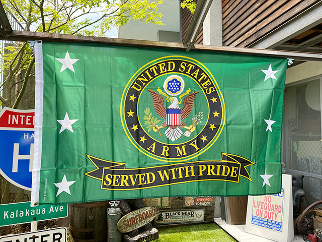 U.S.アーミー ミリタリーフラッグ （エンブレム/横型/グリーン