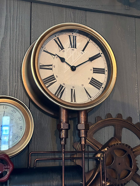 スチームパンク ウォールクロック （ギア＆クランク） 壁掛け時計/温度