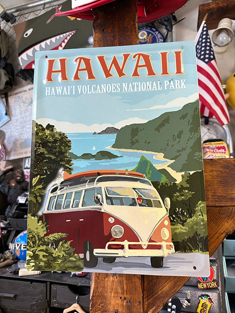 ハワイ トラベルポスター エンボスティンサイン （ワーゲンバス）の