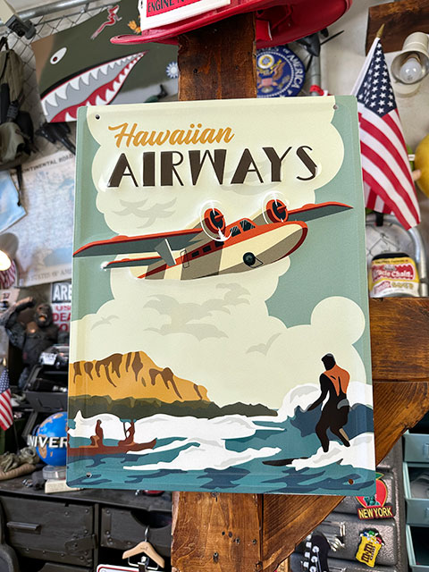 ハワイ トラベルポスター エンボスティンサイン （エアーウェイズ）の