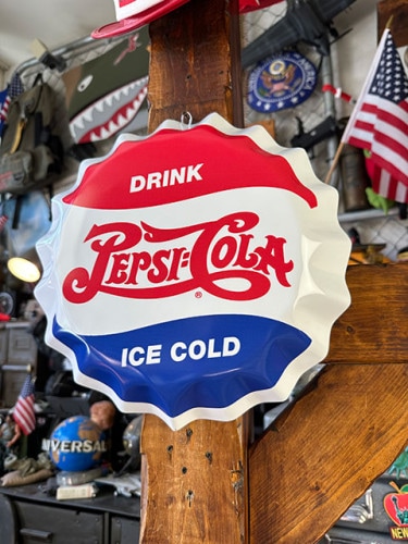 ペプシ　ボトルキャップサイン　立体看板　28cm|ソーダドリンク/ペプシ|ボクらの原点そして永遠！ブリキ看板