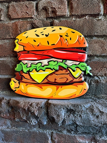 ハンバーガー　エンボスティンサイン　（ポスタリゼーションタッチ）　ブリキ看板|アメリカンポップ|ボクらの原点そして永遠！ブリキ看板