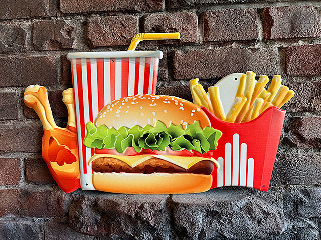 ハンバーガー＆ポテトセット エンボスティンサイン ブリキ看板