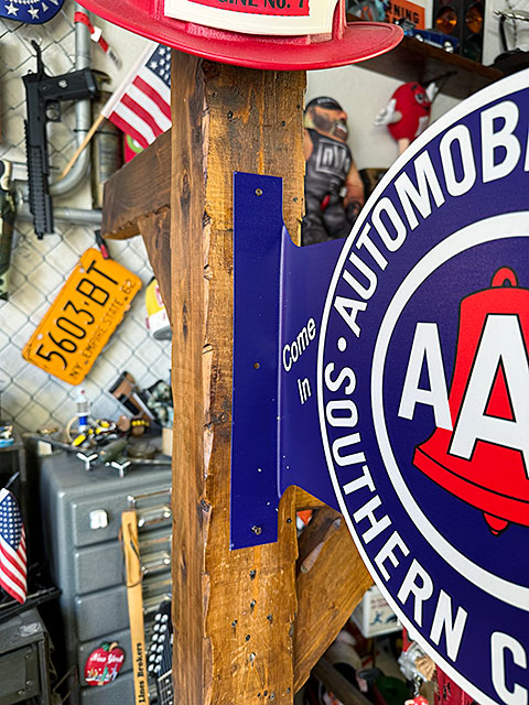 アメリカ看板! アメリカ自動車協会 トリプルエー サイド看板 両面プリント フランジ