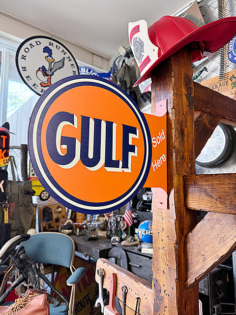 ガルフ サイド看板 両面プリント フランジメタルサイン GULF