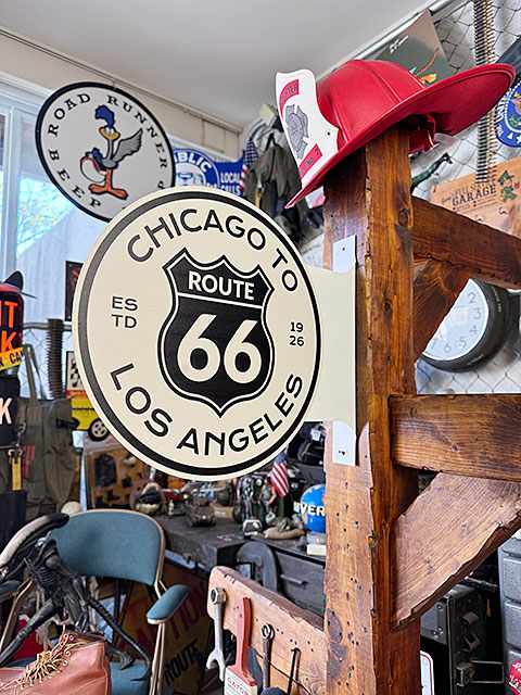 ルート66 サイド看板 両面プリント フランジメタルサイン （CHICAGO TO