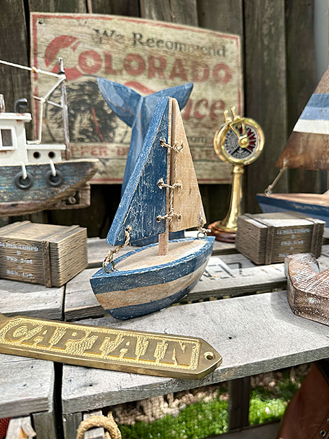 重厚貴重！BIGアメリカアンティーク金属製ヨット置物 船USA
