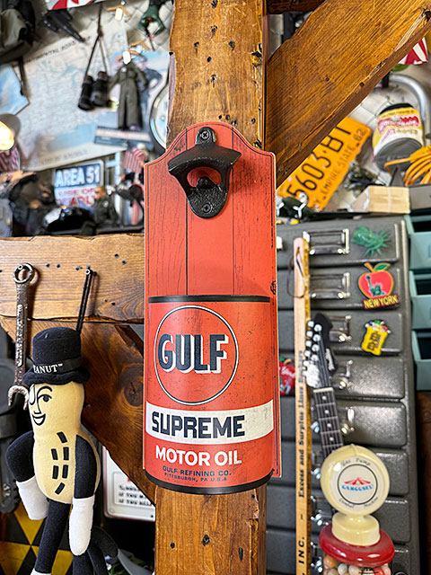 ガルフ ヴィンテージオイル缶 ボトルオープナー プラーク 看板 栓抜き
