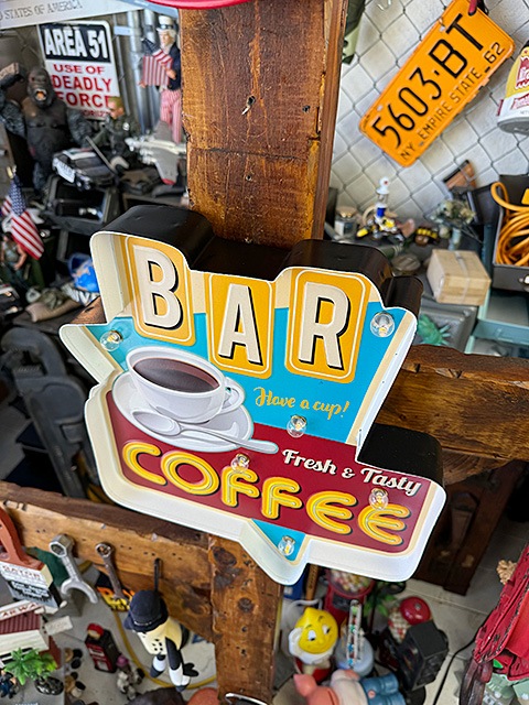 コーヒー＆バー ロードサイン型 LEDティンサイン カフェ 立体看板の