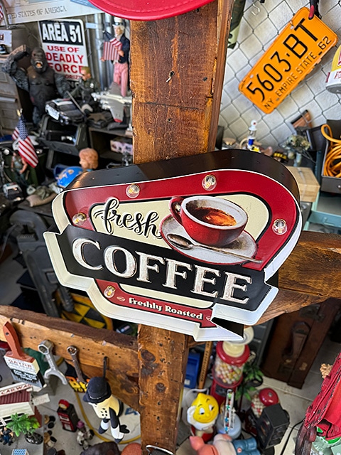 フレッシュコーヒー ロードサイン型 LEDティンサイン カフェ 立体看板