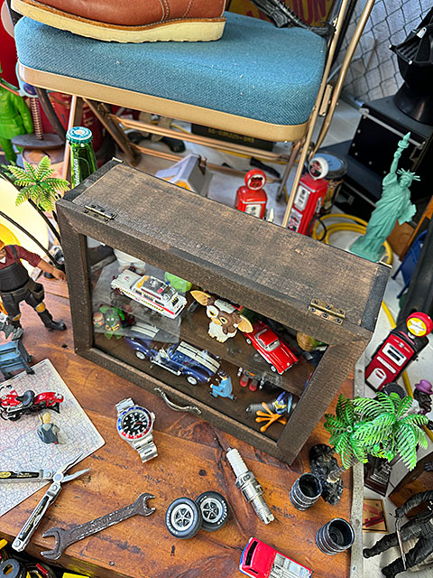 レトロウッド ガラス コレクションケース フロントオープン （オイル