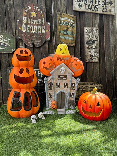 ハロウィン　ホーンテッドマンション　＆　ビッグパンプキン &　トリプルパンプキンBOO　ガーデンオブジェ　（3点セット）|ジャック・オ・ランタン/かぼちゃ雑貨|ハロウィングッズ