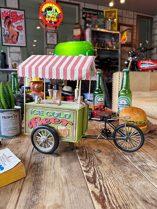 ビール屋さんの移動販売車 自転車 ブリキオブジェの通販・販売