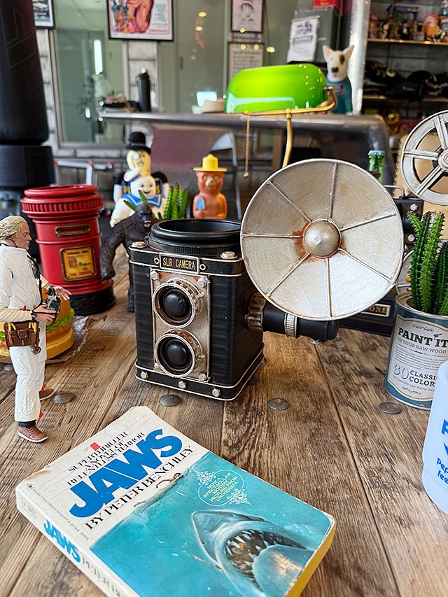 アンティークカメラ 二眼レフ フラワーポット ブリキオブジェの通販