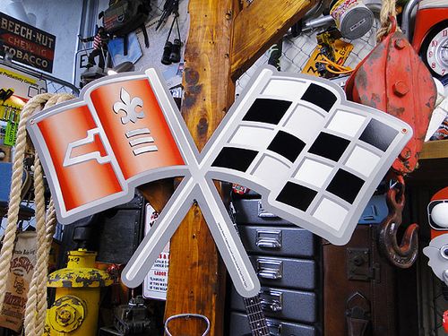 シボレー　クロスフラッグ　U.S.ヘヴィースチールサイン　