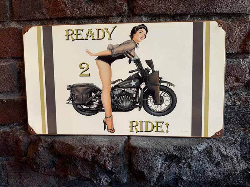 ハーレーWLA × ピンナップガール ヘヴィースチールサイン 看板