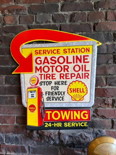 シェル　ロードサイド　サービスステーション　エンボスティンサイン　ブリキ看板|ガレージ看板/サインプレート|男の秘密基地作りに！ガレージング雑貨