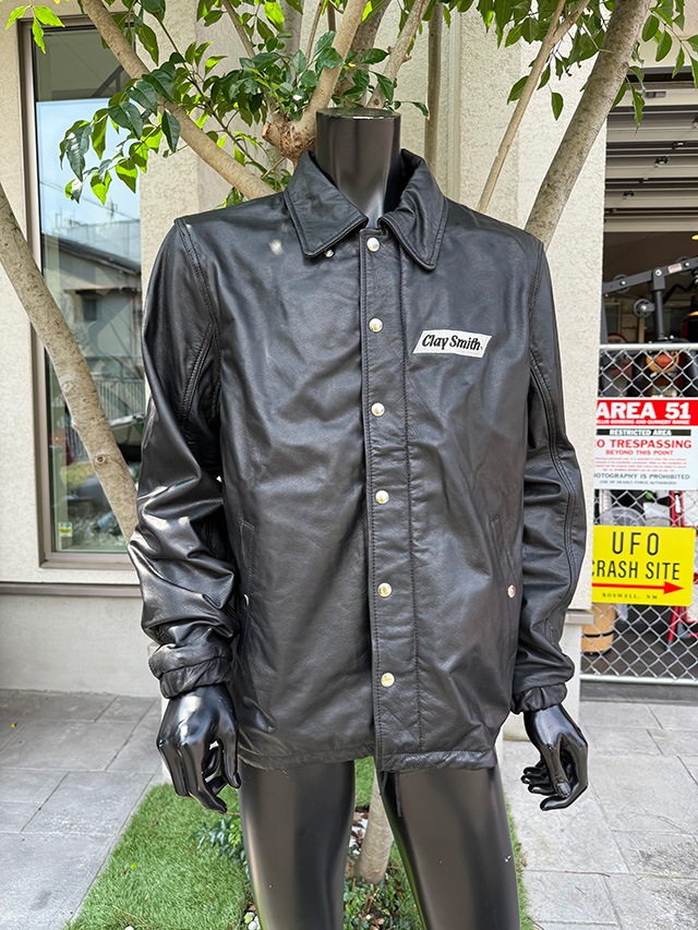 クレイスミス レザーコーチジャケット REALBLACK （アイボリーロゴ）の