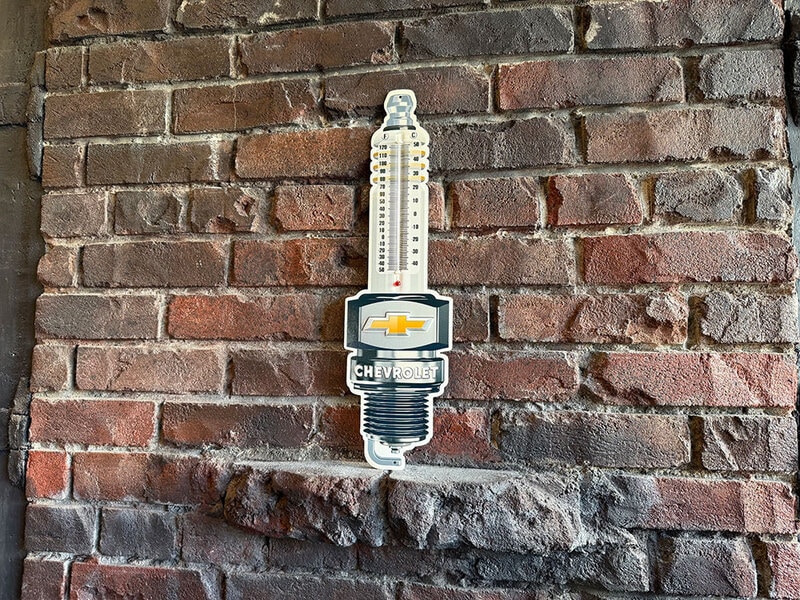 シボレー スパークプラグ型 サーモメーター 温度計 ブリキ看板 MADE IN
