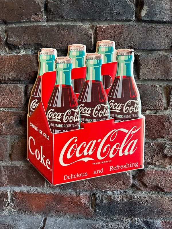 コカ・コーラ 6パック ダイカット エンボス ティンサイン ブリキ看板の