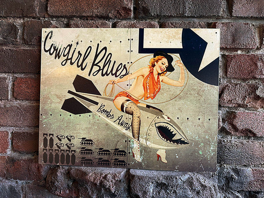 ミリタリー ピンナップガール アート ブリキ看板 （COWGIRL BLUES）の