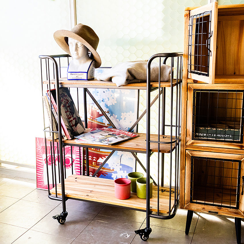 ミリタリーテイスト ウッド＆アイアン 3段シェルフ （横幅80cmタイプ