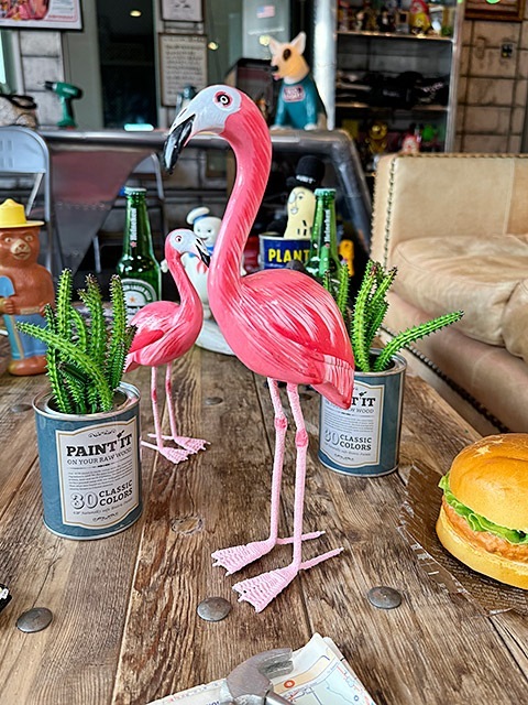 ピンクフラミンゴ 木彫り人形 （Lサイズ） 単品 ウッドカービングの