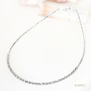K18WG ミラーカット形状記憶オメガネックレス(45～40cm)(no0001wg 