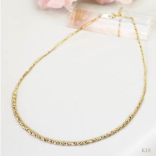 K18 ミラーカット形状記憶オメガネックレス(45～40cm)(no0001k