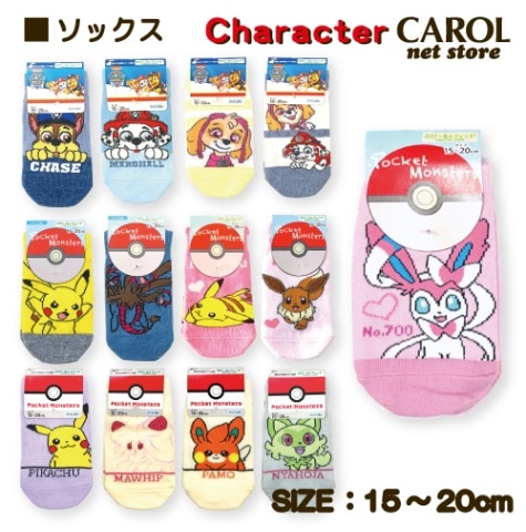 ソックス くつした パウ・パトロール ポケットモンスター 子供 キッズ 15-20cm 靴下 のびる パウパト ポケモン 幼稚園 小学生 メッシュ編み 名前欄付 メール便