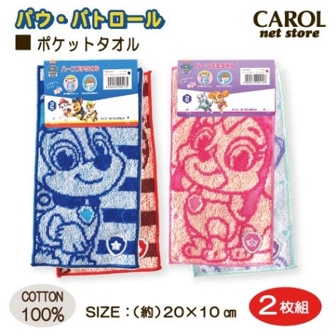 ポケットタオル ２枚組 パウ・パトロール パウパト ハーフプチタオル チェイス マーシャル スカイ エベレスト ミニタオル パイル生地 刺繍 綿100% 20×10cm