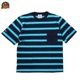 BARBARIAN [СХꥢ] - POCKET T-SHIRT - NIAGARA STRIPE - NAVY / CYAN / IVORY