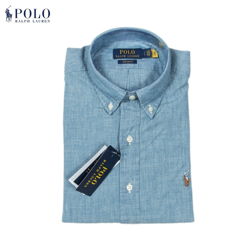 POLO RALPH LAUREN ڥݥե- CUSTOM FIT BUTTON DOWN CHAMBRAY SHIRT / BLUE