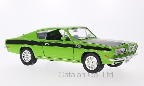 1/18 プリマス バラクーダ 緑 黒 グリーン ブラック Plymouth Barracuda green black 1969  梱包サイズ100-ミニカーショップCATALAN