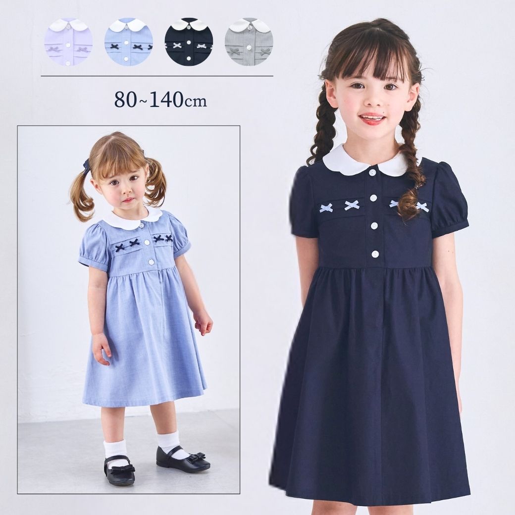 スカラップミニリボンワンピース 80 90 100 110 120 130 140cm (2536-7100-7300-7500)