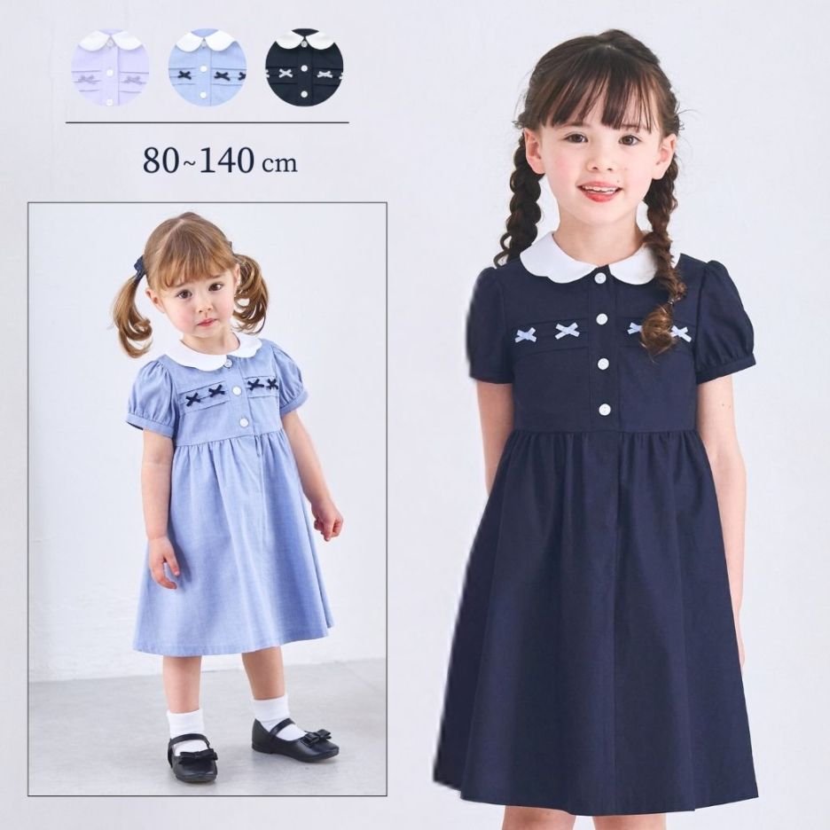 スカラップミニリボンワンピース 80 90 100 110 120 130 140cm (2536